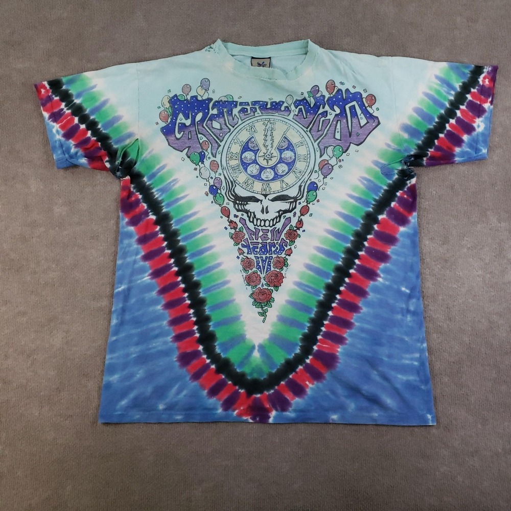 Vtg Grateful Dead Shirt Mens Large Tie‎ Dye Liquid Blue New Years Eve 1995 Flaws